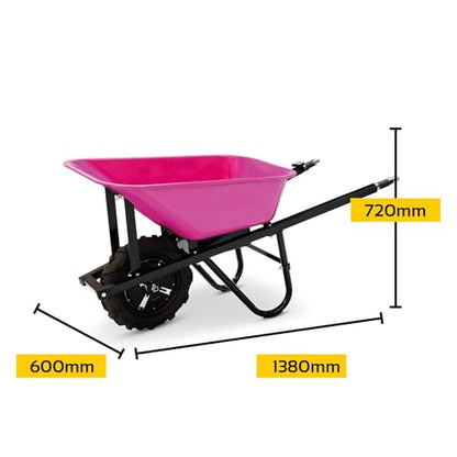 BAMATO elektrische Schubkarre MTR-155 | Pink Edition | 150kg Traglast | Stufenlos bis 6,0 km/h vorwärts | 75L Muldenvolumen | Muldenschubkarre