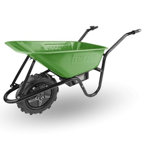 Extol Craft elektrische Schubkarre mit Akku, 500 W, 80 L Mulde & 150 kg Traglast, leistungsfähige Motorschubkarre, Offroad-taugliche Akkuschubkarre