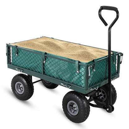 Schwerlast-Gartenwagen 500 Lbs Tragkraft – Klappbarer Utility-Wagen Mit Abnehmbaren Maschenseiten & Einsatz, 10" Pneumatikräder, Ziehgriff – Garten