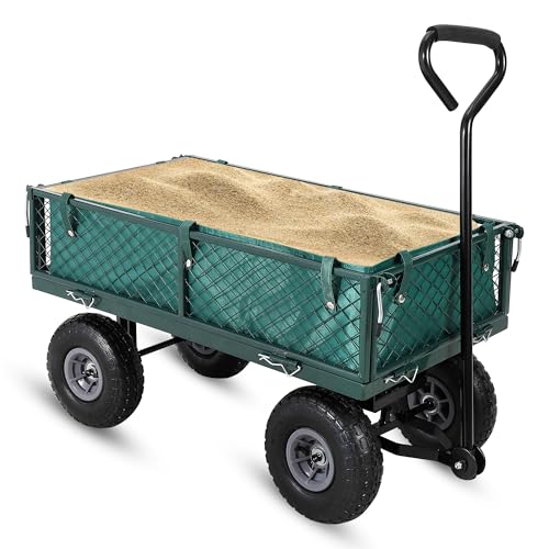 Schwerlast-Gartenwagen 500 Lbs Tragkraft – Klappbarer Utility-Wagen Mit Abnehmbaren Maschenseiten & Einsatz, 10" Pneumatikräder, Ziehgriff – Garten
