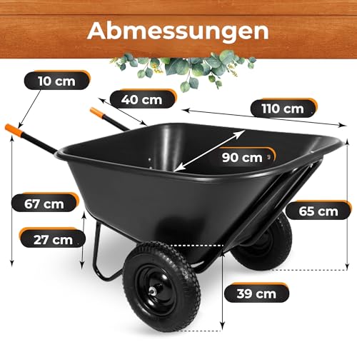 SPRINGOS Schubkarre 300 Liter Zweirad-Schubkarre Gartenschubkarre