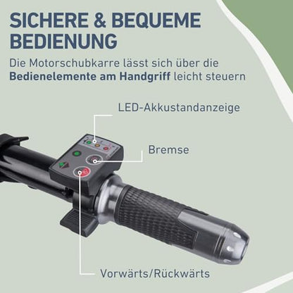 Extol Craft elektrische Schubkarre mit Akku, 500 W, 80 L Mulde & 150 kg Traglast, leistungsfähige Motorschubkarre, Offroad-taugliche Akkuschubkarre