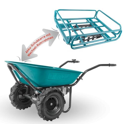 elektrische Schubkarre mit Akku I Motorschubkarre Plus ausziehbaren Rohrrahmen I Akkuschubkarre mit 100L Mulde & 260kg Traglast I 40V Li-Ion mit