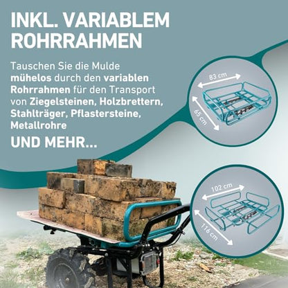 elektrische Schubkarre mit Akku I Motorschubkarre Plus ausziehbaren Rohrrahmen I Akkuschubkarre mit 100L Mulde & 260kg Traglast I 40V Li-Ion mit