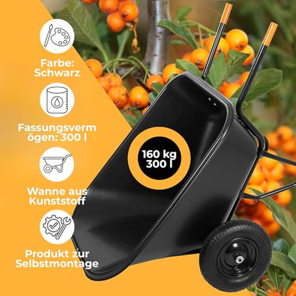 SPRINGOS Schubkarre 300 Liter Zweirad-Schubkarre Gartenschubkarre