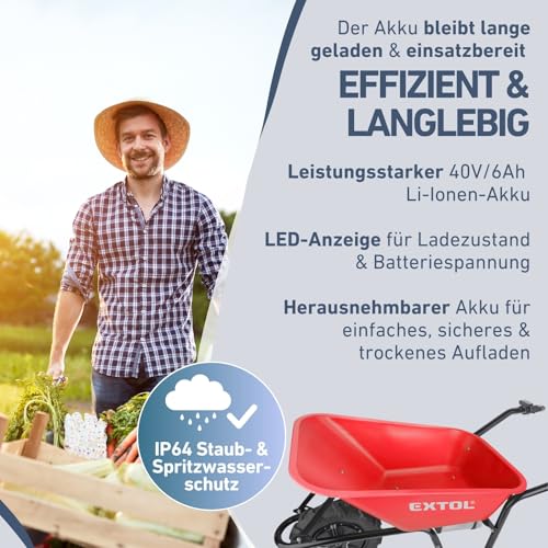 Elektrische Schubkarre mit Akku, 80L Mulde, 150kg Traglast, leistungsstarker 500W Motor durch 40V Li-ion Akku mit 6000mAh