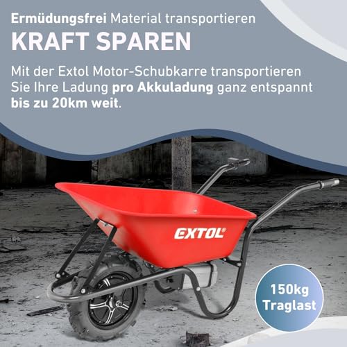 elektrische Schubkarre mit Akku & Zusatzrädern I 500 W I 80 L Mulde & 150 kg Traglast I leistungsfähige Motorschubkarre I Offroad-taugliche