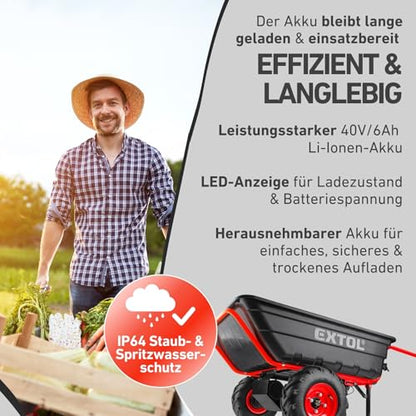 elektrische Schubkarre mit Akku I 300L Mulde & 300kg Traglast I leistungsfähige Motorschubkarre I Offroad-taugliche Akkuschubkarre I 40V Li-Ion mit
