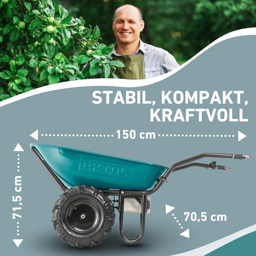 elektrische Schubkarre mit Akku I Motorschubkarre Plus ausziehbaren Rohrrahmen I Akkuschubkarre mit 100L Mulde & 260kg Traglast I 40V Li-Ion mit