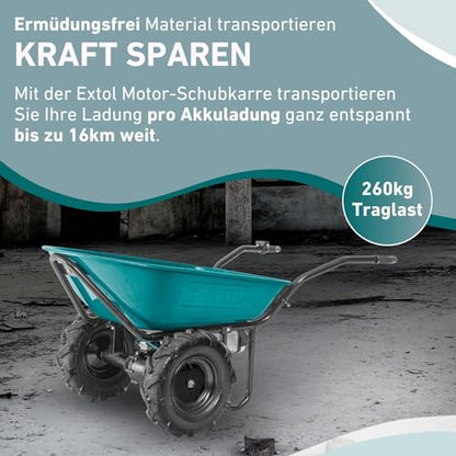 Extol Industrial Elektrische Schubkarre mit Akku I 100L Mulde I 260kg Traglast I 500W I 40V Li-ion mit 6000mAh