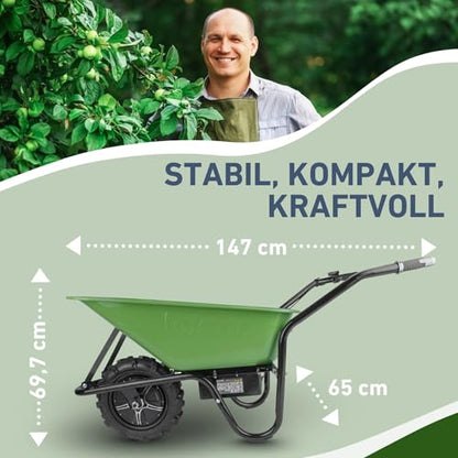 Extol Craft elektrische Schubkarre mit Akku, 500 W, 80 L Mulde & 150 kg Traglast, leistungsfähige Motorschubkarre, Offroad-taugliche Akkuschubkarre