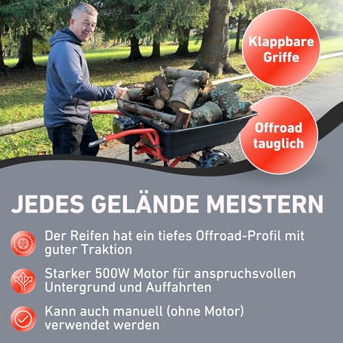 elektrische Schubkarre mit Akku I 300L Mulde & 300kg Traglast I leistungsfähige Motorschubkarre I Offroad-taugliche Akkuschubkarre I 40V Li-Ion mit