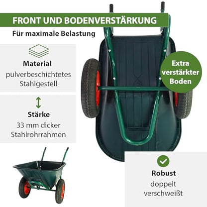 TRUTZHOLM 2-Rad Schubkarre 100 L 160 kg Gartenschubkarre mit 4 PR Lufträdern auf Stahlfelgen für Garten, BAU und Stall Schiebkarre Gartenkarre 73 cm
