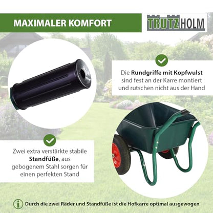TRUTZHOLM 2-Rad Schubkarre 100 L 160 kg Gartenschubkarre mit 4 PR Lufträdern auf Stahlfelgen für Garten, BAU und Stall Schiebkarre Gartenkarre 73 cm