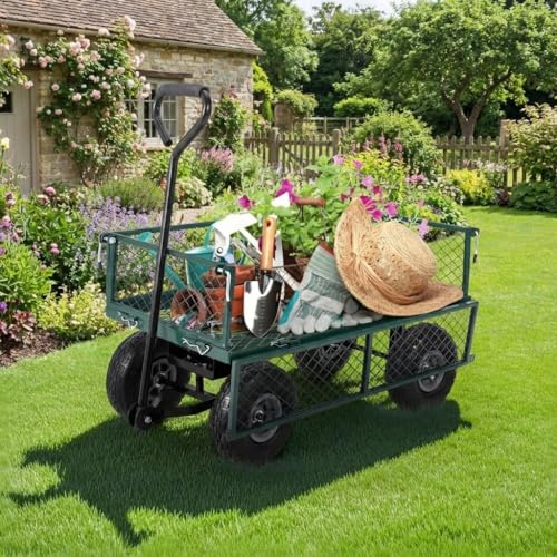 Schwerlast-Gartenwagen 500 Lbs Tragkraft – Klappbarer Utility-Wagen Mit Abnehmbaren Maschenseiten & Einsatz, 10" Pneumatikräder, Ziehgriff – Garten