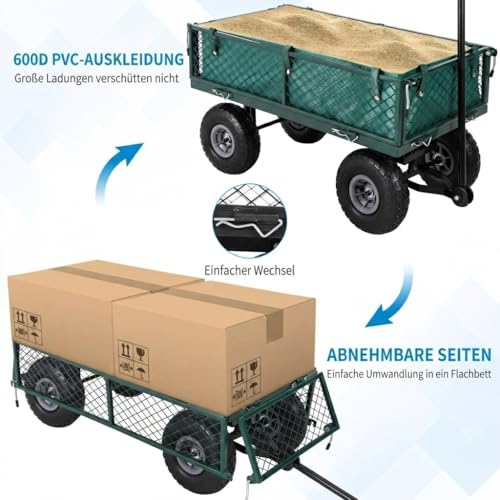 Schwerlast-Gartenwagen 500 Lbs Tragkraft – Klappbarer Utility-Wagen Mit Abnehmbaren Maschenseiten & Einsatz, 10" Pneumatikräder, Ziehgriff – Garten