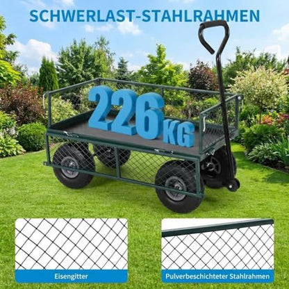 Schwerlast-Gartenwagen 500 Lbs Tragkraft – Klappbarer Utility-Wagen Mit Abnehmbaren Maschenseiten & Einsatz, 10" Pneumatikräder, Ziehgriff – Garten