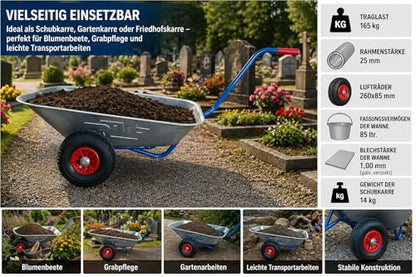 RLW Schubkarre Gartenkarre Handwagen 85 L – robuste Friedhofskarre Transportkarre Gartenwagen aus Metall für Blumenbeete, Grabpflege & Gartenarbeit –