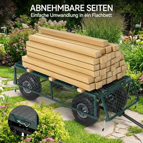 Schwerlast-Gartenwagen 500 Lbs Tragkraft – Klappbarer Utility-Wagen Mit Abnehmbaren Maschenseiten & Einsatz, 10" Pneumatikräder, Ziehgriff – Garten
