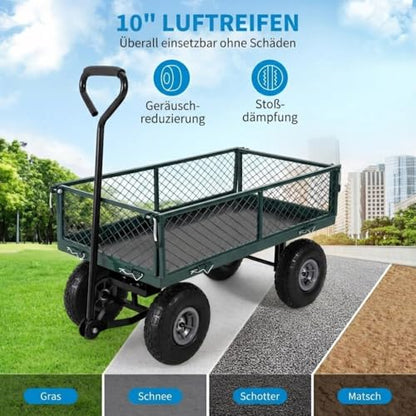 Schwerlast-Gartenwagen 500 Lbs Tragkraft – Klappbarer Utility-Wagen Mit Abnehmbaren Maschenseiten & Einsatz, 10" Pneumatikräder, Ziehgriff – Garten