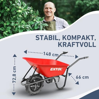 elektrische Schubkarre mit Akku & Zusatzrädern I 500 W I 80 L Mulde & 150 kg Traglast I leistungsfähige Motorschubkarre I Offroad-taugliche