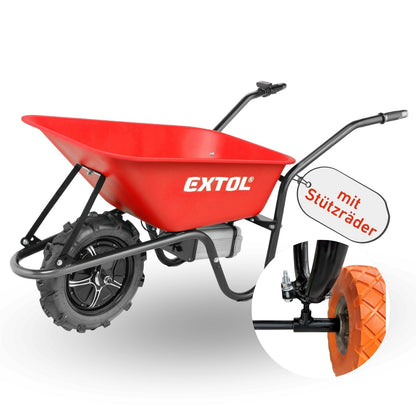 elektrische Schubkarre mit Akku & Zusatzrädern I 500 W I 80 L Mulde & 150 kg Traglast I leistungsfähige Motorschubkarre I Offroad-taugliche