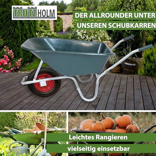 TRUTZHOLM Schubkarre 100 L Tragkraft 250 kg Kunststoffwanne leichtlaufendes Luftrad auf Stahlfelge stabile Gartenschubkarre Bauschubkarre Schiebkarre