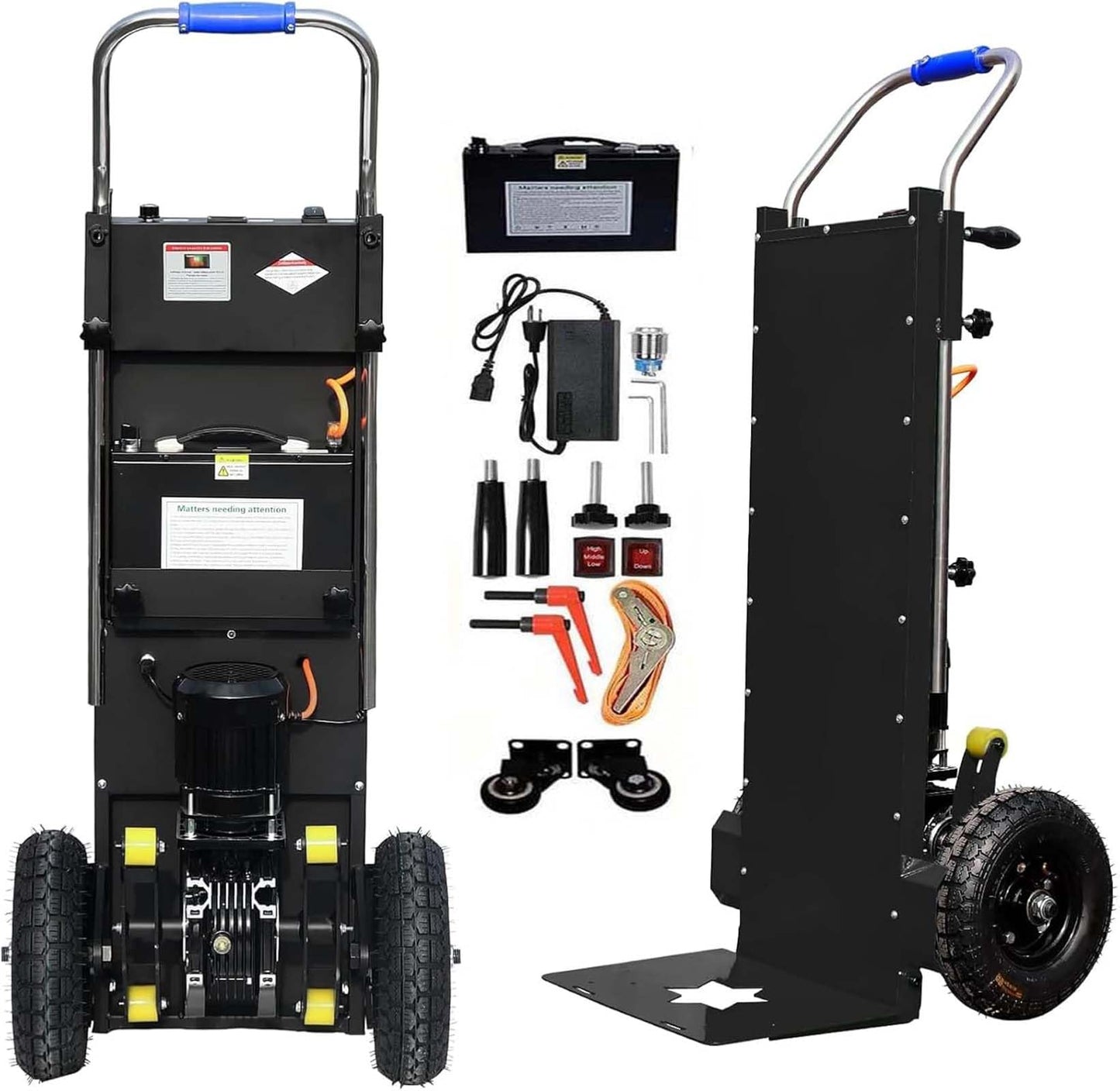 Elektrische Sackkarre mit Gummiketten, 1250W Elektrische Treppensteiger mit Treppen & Abstiege, 410KG Tragfähigkeit, 3 Modus klappbare