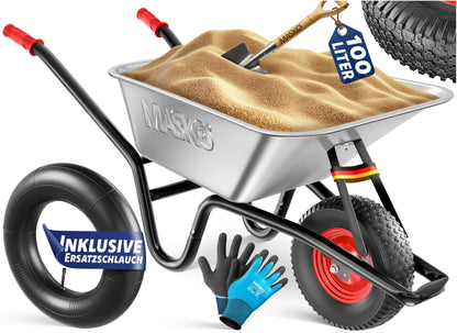 TRUTZHOLM Schubkarre 100 L Tragkraft 250 kg Kunststoffwanne leichtlaufendes Luftrad auf Stahlfelge stabile Gartenschubkarre Bauschubkarre Schiebkarre